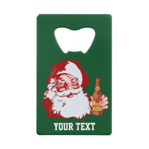Retro Santa Claus with a Beer Christmas Custom Credit Card Bottle Opener