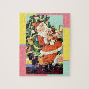 Retro Santa, Cookies and Milk, and Dancing Poodle Jigsaw Puzzle