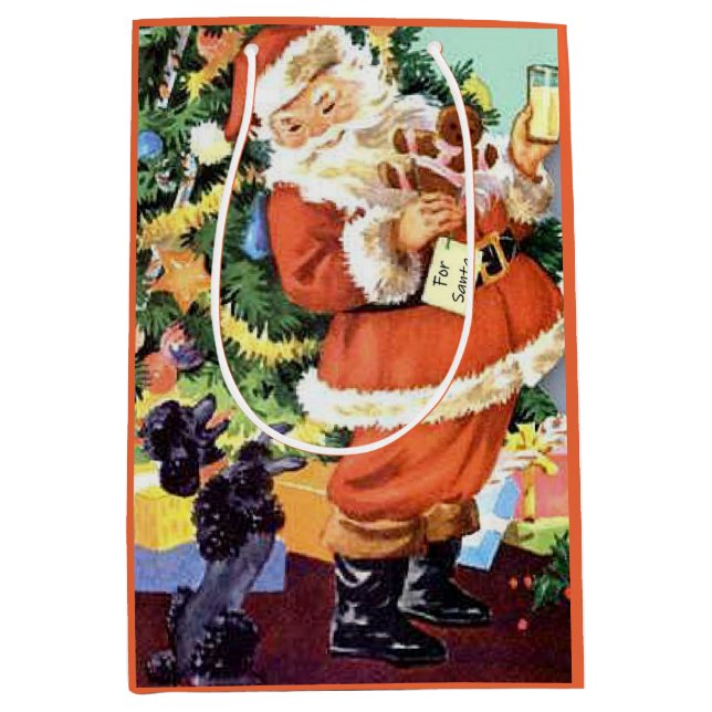 Retro Santa, Cookies and Milk, and Dancing Poodle Medium Gift Bag (Front)