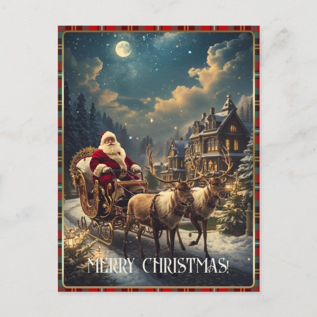 Retro Santa Custom Photo Address Classic Christmas Holiday Postcard (Front)