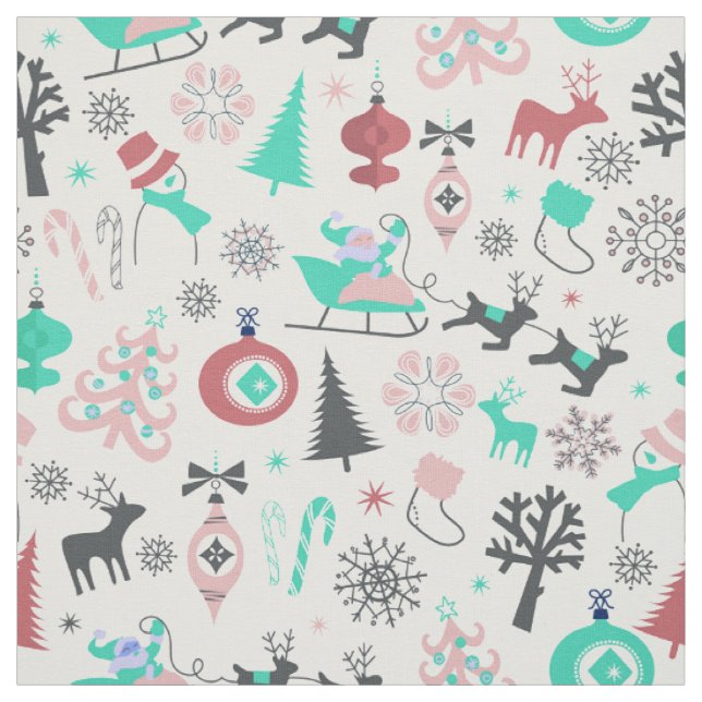 Retro Santa Deers Christmas Fabric (Swatch)