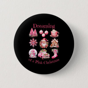 Retro Santa Dreaming Of A Nk Christmas For Girls L 2 Inch Round Button