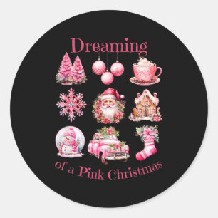 Retro Santa Dreaming Of A Nk Christmas For Girls L Classic Round Sticker