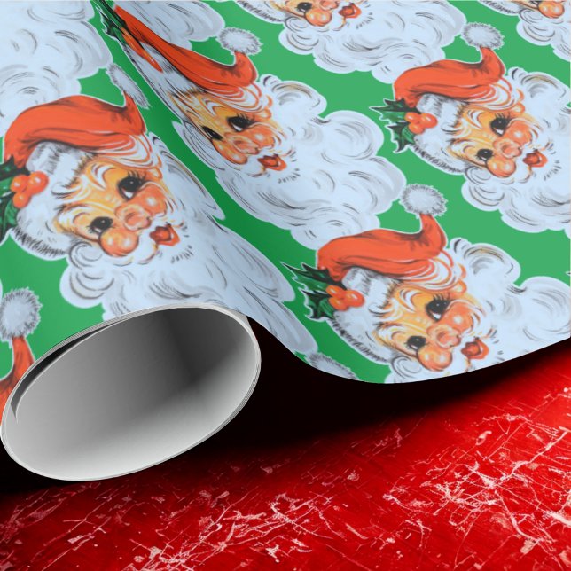 Retro Santa face Christmas Wrapping Paper (Creator Uploaded)