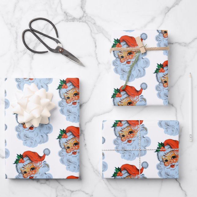 Retro Santa face Christmas Wrapping Paper Sheet (Front)