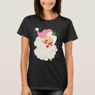 Retro Santa Face In Pink Hat Vintage Christmas San T-Shirt