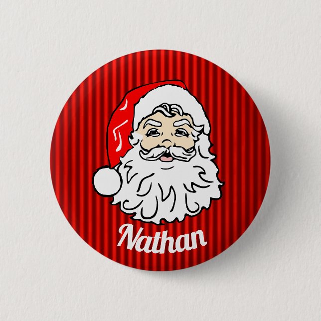 Retro Santa Face Red Personalised 2 Inch Round Button (Front)