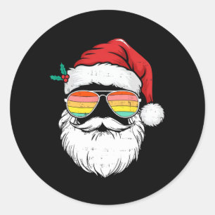 Retro Santa Face Sungles Christmas Xmas Men Women Classic Round Sticker