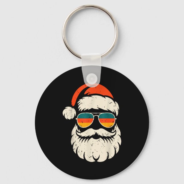 Retro Santa Face Sungles Funny Christmas Family Ou Keychain (Front)