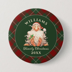 Retro Santa Family Christmas with Name and Year 3 Inch Round Button