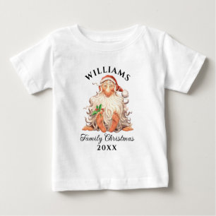 Retro Santa Family Christmas with Name and Year Baby T-Shirt