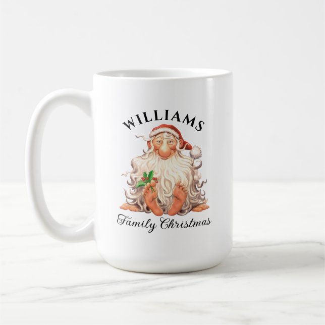 Retro Santa Family Christmas with Name and Year Coffee Mug (Left)