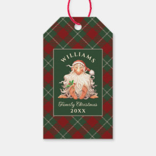 Retro Santa Family Christmas with Name and Year Gift Tags
