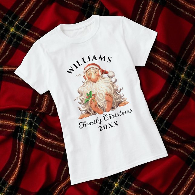 Retro Santa Family Christmas with Name and Year T-Shirt (Creator Uploaded)