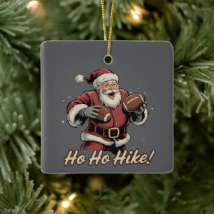 Retro Santa Football Player Ho Ho Hike Xmas Ceramic Ornament