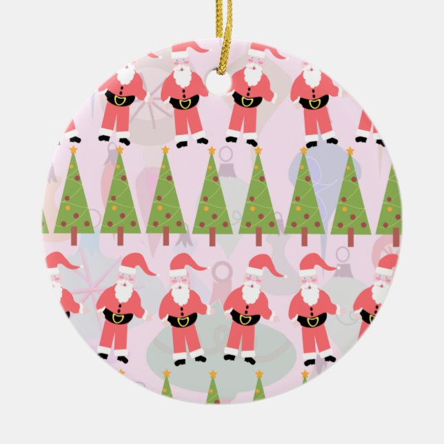 Retro Santa Fun Art Pattern Joy Holiday Design Ceramic Ornament (Front)