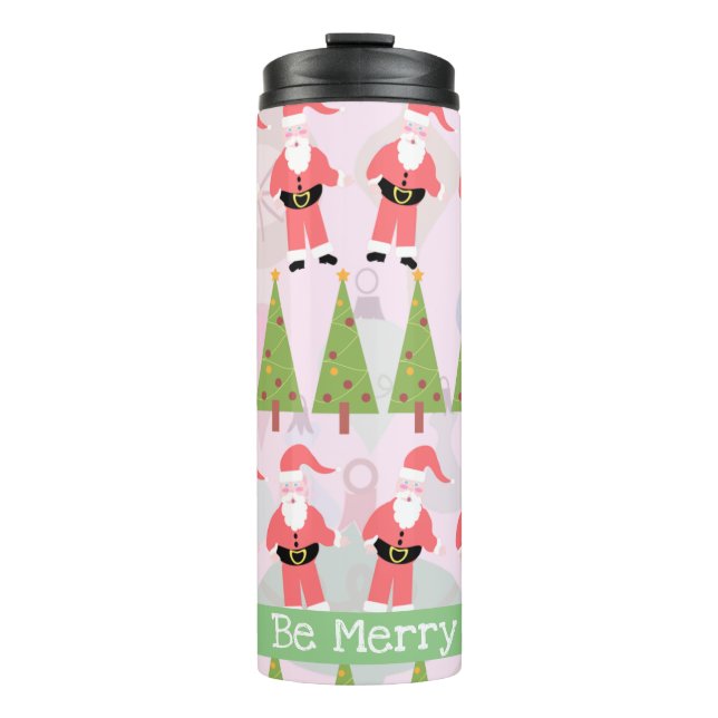 Retro Santa Fun Holiday Christmas Pattern Thermal Tumbler (Front)