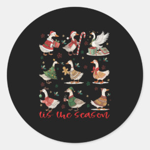 Retro Santa Goose Cute Merry Christmas Tis The Sea Classic Round Sticker