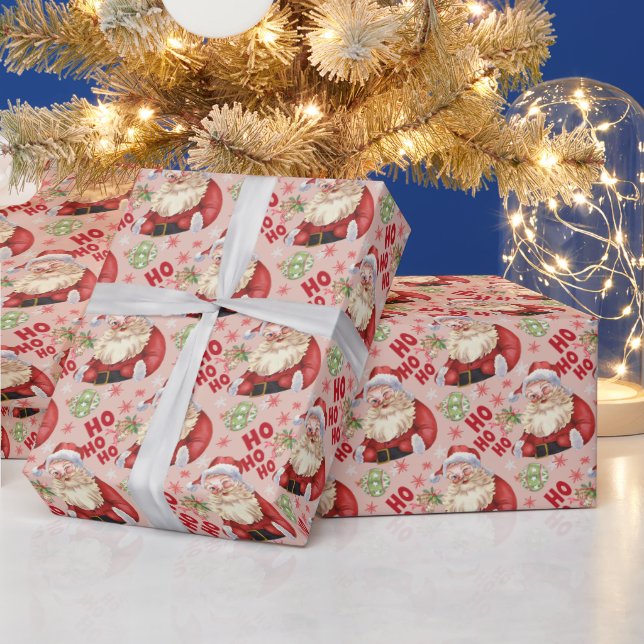 Retro Santa ho ho ho Christmas gift Wrapping Paper (Holidays)