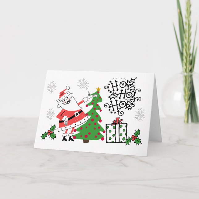 Retro Santa Ho Ho Ho Christmas Greeting Card (Front)