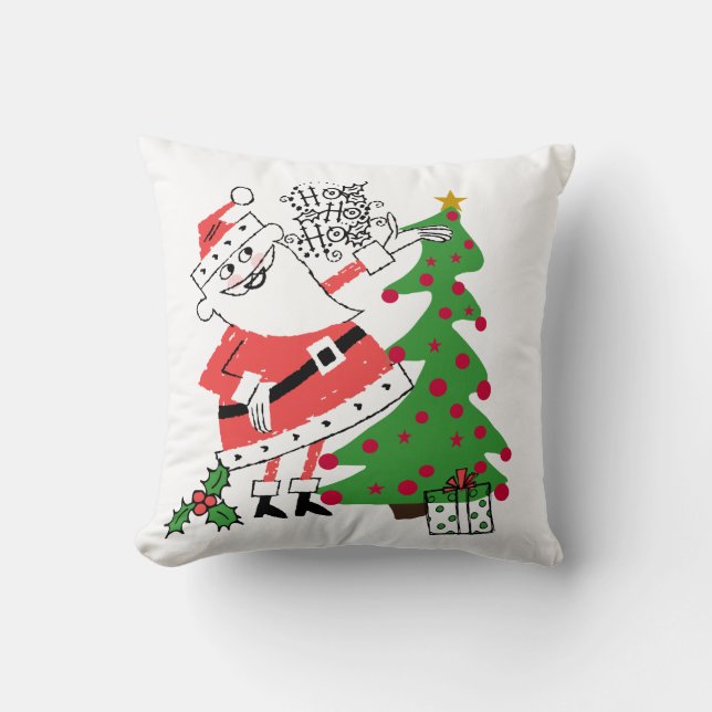 Retro Santa Ho Ho Ho Christmas Holiday Pillow (Front)