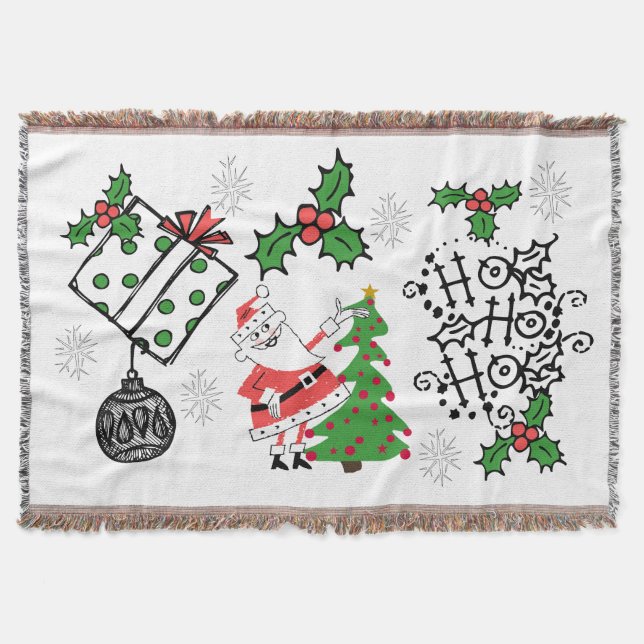 Retro Santa Ho Ho Ho Christmas Holiday Throw Blanket (Front)