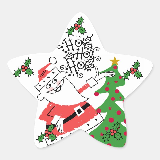 Retro Santa Ho Ho Ho Star Sticker (Front)