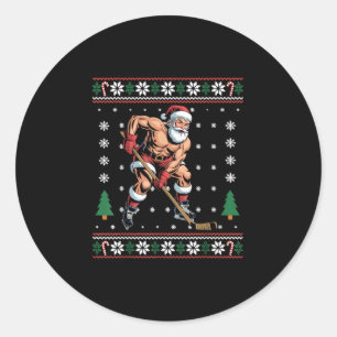 Retro santa hockey player funny ugly christmas classic round sticker