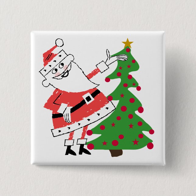 Retro Santa Holiday Tshirts and Gifts 2 Inch Square Button (Front)