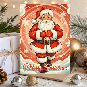 Retro Santa in a Blizzard Christmas Holiday Card