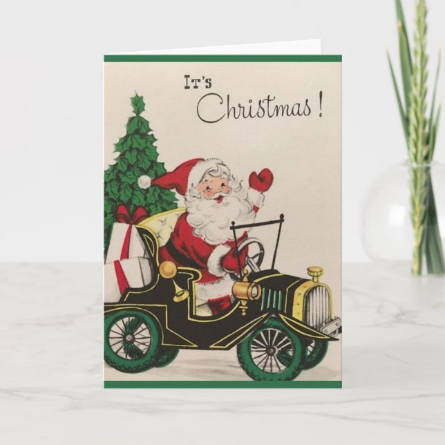 Retro Santa in Model T Christmas Card (Front)