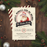 Retro Santa Jingle Mingle Be Merry Christmas Party Invitation<br><div class="desc">Instantly create a buzz around your holiday celebration with this unique and slightly retro Santa Claus Jingle Mingle Be Merry Christmas Party. With festive cute red and white Santa Claus, modern snowflakes and a candy cane frame your guests will be transported to the North Pole in no time! Tis the...</div>