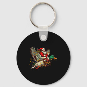 Retro Santa Mallard Duck Christmas Hunting Season Keychain
