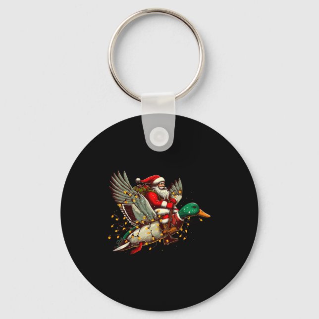 Retro Santa Mallard Duck Christmas Hunting Season  Keychain (Front)