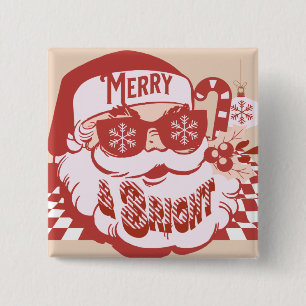 Retro Santa Merry and Bright Groovy 2 Inch Square Button