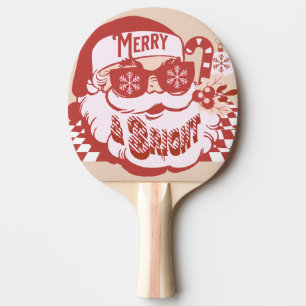 Retro Santa Merry Bright Christmas Pink Red        Ping Pong Paddle