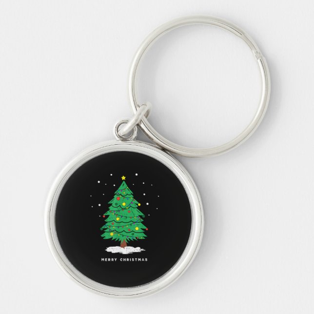 Retro Santa Merry Christmas Tree Lights Keychain (Front)