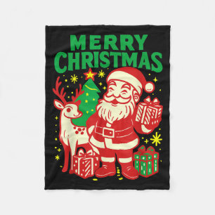 Retro Santa Merry Christmas Vintage Holiday Graphi Fleece Blanket