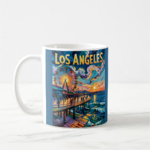 Retro Santa Monica Pier Los Angeles Van Gogh Art Coffee Mug