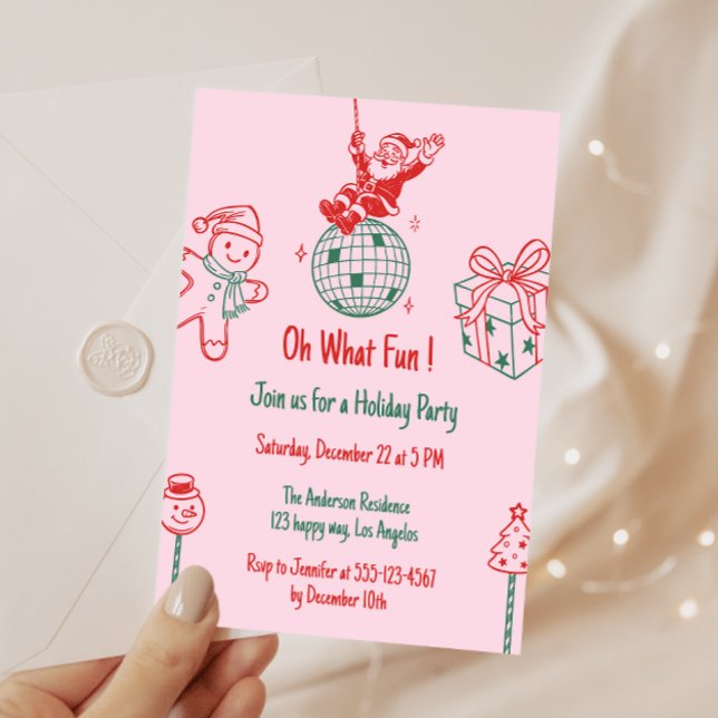 Retro Santa “Oh What Fun” Holiday Christmas Party  Invitation (Creator Uploaded)