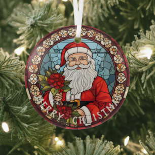 Retro Santa Ornament, Faux Stained Glass Ornament