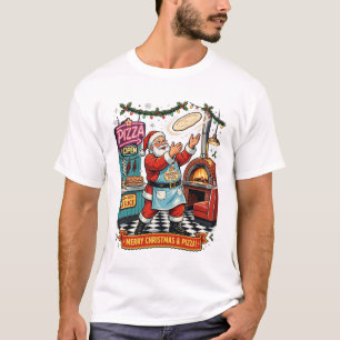 Retro Santa Pizzeria Christmas T-Shirt