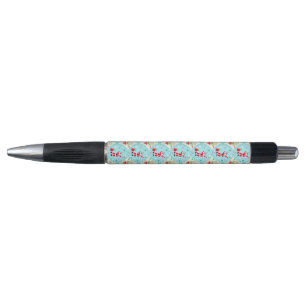 Retro Santa Playing Tennis Ogee Pattern Black Ink Pen
