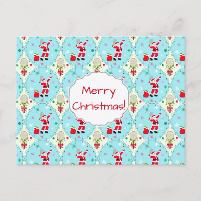 Retro Santa Playing Tennis Ogee Pattern  Holiday P (Front)