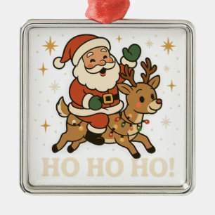 Retro Santa & Reindeer Fun Metal Ornament