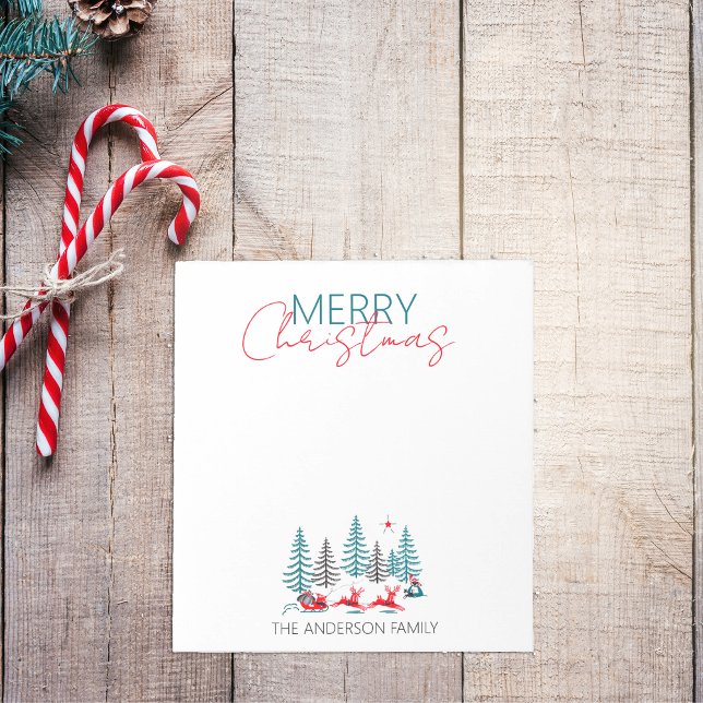 Retro Santa Reindeer Winter Forest Christmas Name Notepad (Creator Uploaded)