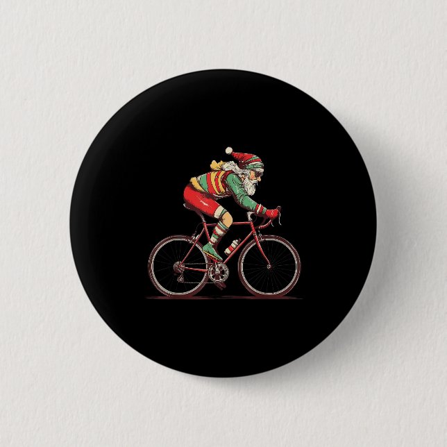Retro Santa Riding Bicycle Cycling Biking Elf Bike 2 Inch Round Button (Front)