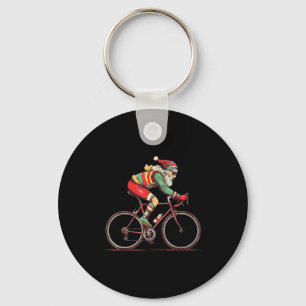 Retro Santa Riding Bicycle Cycling Biking Elf Bike Keychain