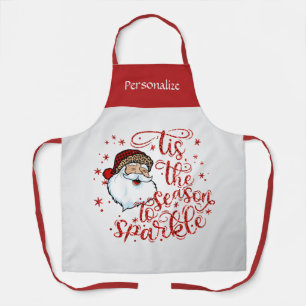 Retro Santa Season To Sparkle Holiday Personalize Apron