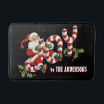 Retro Santa Sending Joy Christmas Personalized Bath Mat<br><div class="desc">Retro Santa Sending Joy Christmas Personalized Family Name or Any Text Custom Holiday Home Decor Bathroom Accessories Bath Mat</div>